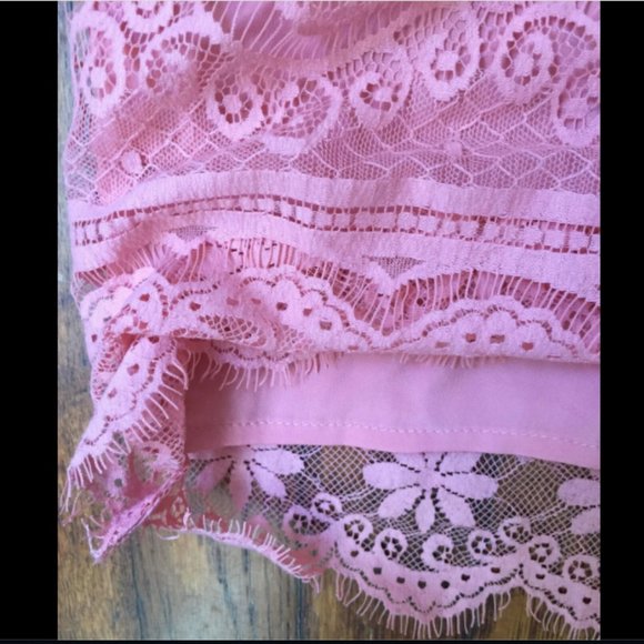 Beyond Vintage Pink Lace Draped V Neck Mini Dress - Picture 9 of 12